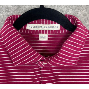 Holderness Bourne Mens Egan Polo Shirt Golf Performance Stripe Pima Red White L